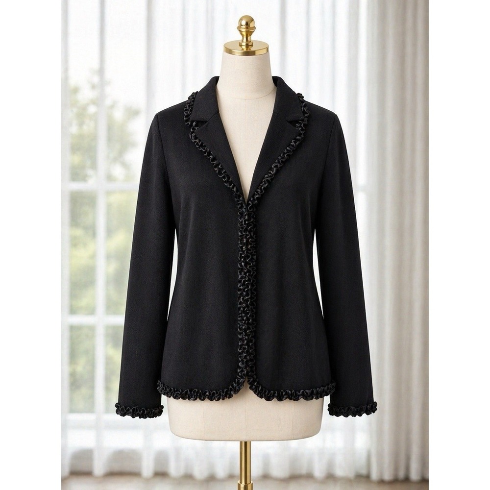 St. John Evening Marie‎ Gray Black Santana Knit Cardigan Jacket Velvet Satin 16